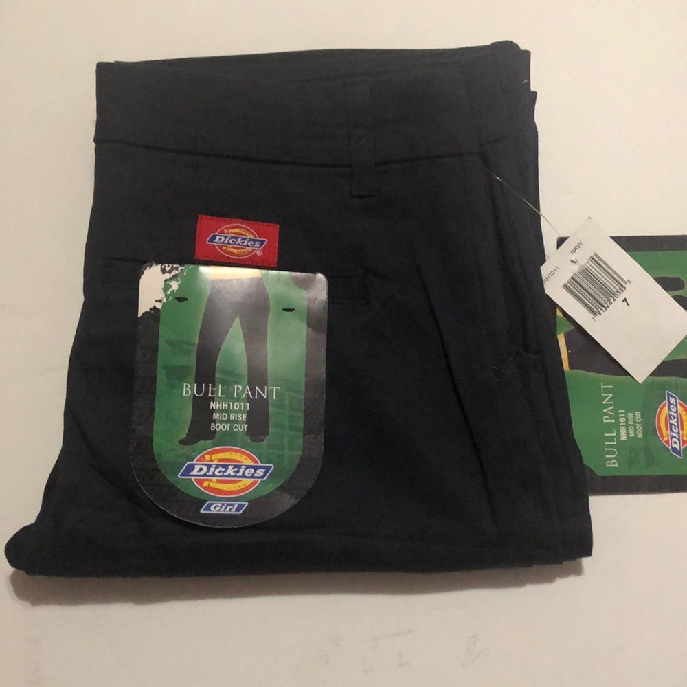 Dickies Bull Pant Girls 7 Solid Stretch Mid Rise Boot Cut Flat Front Navy New